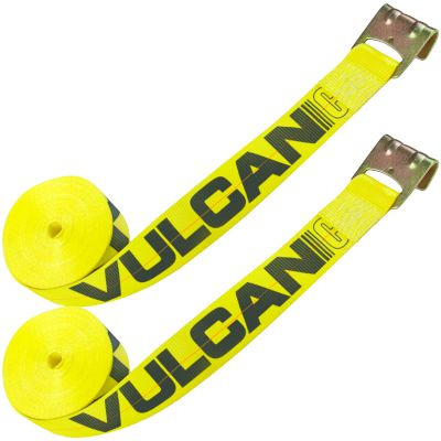 VULCAN Winch Strap with Flat Hook - 3 Inch x 27 Foot - Classic Yellow - 2 Pack - 5,000 Pound Safe Working Load