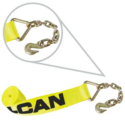 VULCAN Winch Strap with Chain Anchor - 4 Inch x 27 Foot - Classic Yellow - 5,400 Pound Safe Working Load