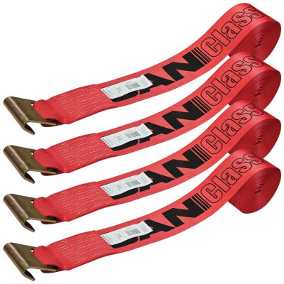 VULCAN Winch Strap with Flat Hook - 4 Inch x 30 Foot - Classic Red - 4 Pack - 5,000 Pound Safe Working Load