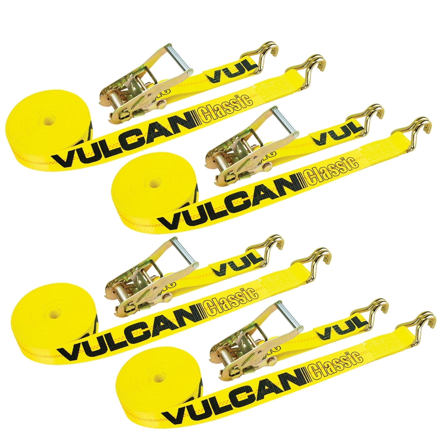 VULCAN Ratchet Straps with Wire J Hooks - 2 Inch x 15 Foot, 4 Pack