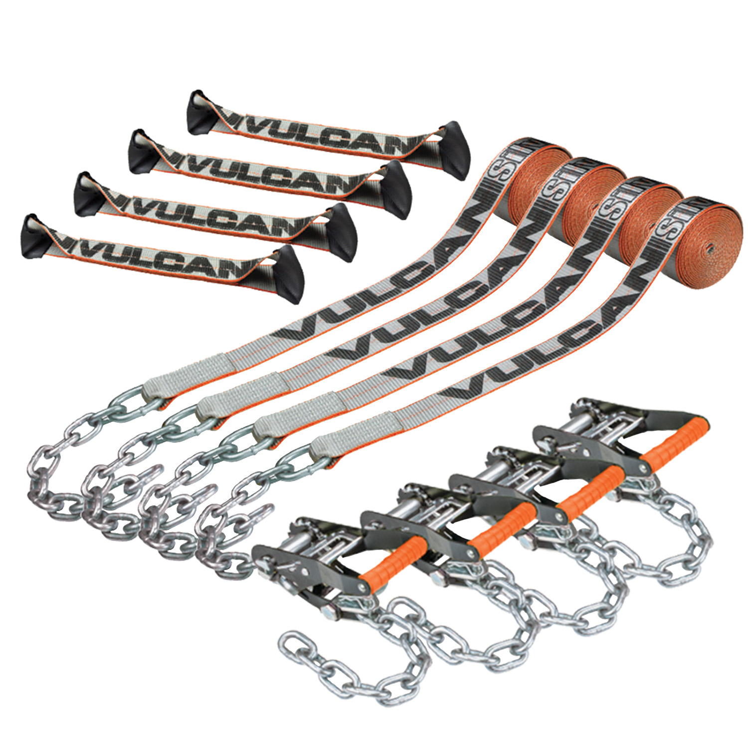 VULCAN 8-Point Roll Back Vehicle Tie Down Kit with Chain Tails On Both  Ends, Set of 4